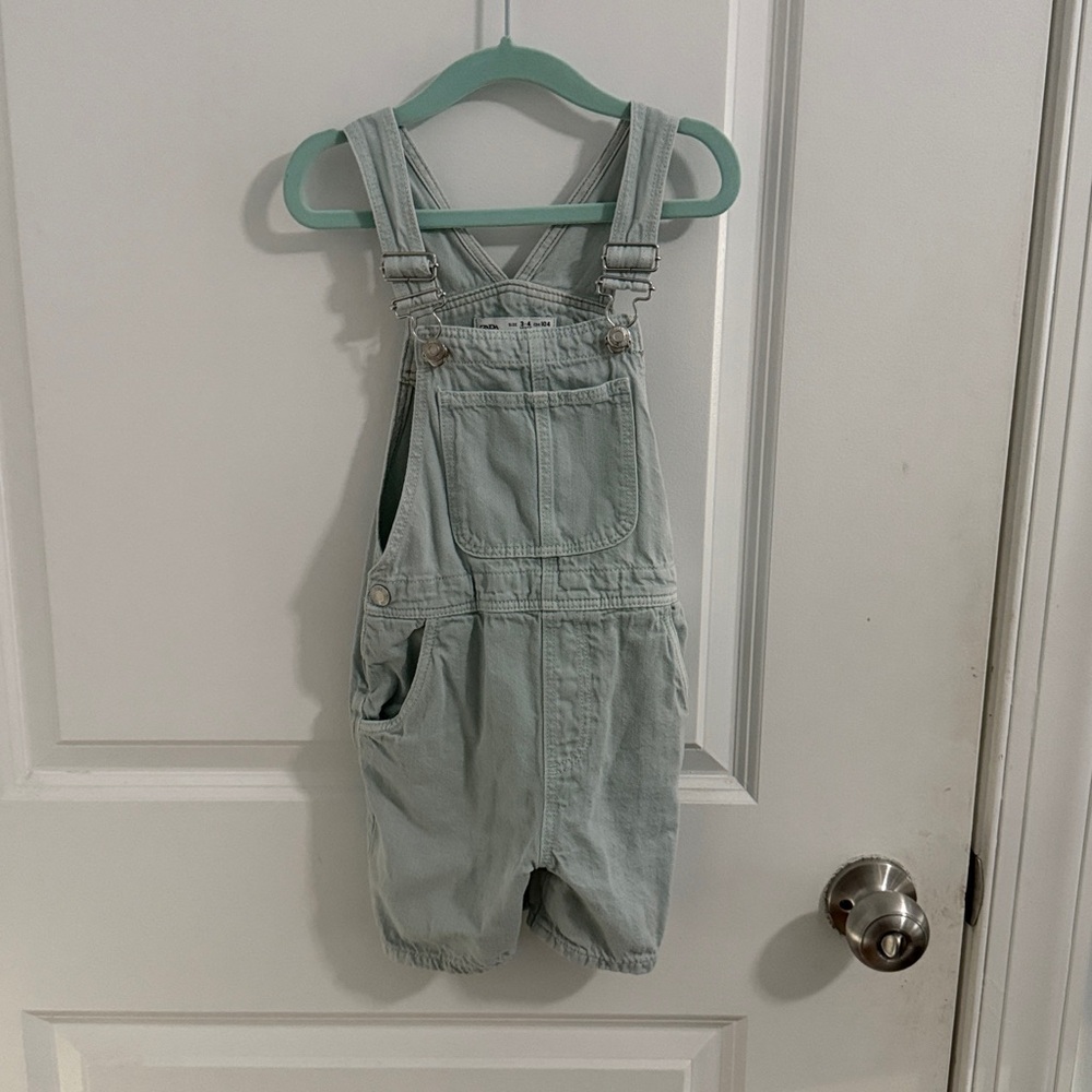 Zara Kids Mint Green Jean Short  Overalls-Size 3-4T